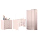 Ver imagem 1 de Jogo de Quarto Doce Sonho Guarda Roupa, Berço e Cômoda Sapateira Rosa - Qmovi