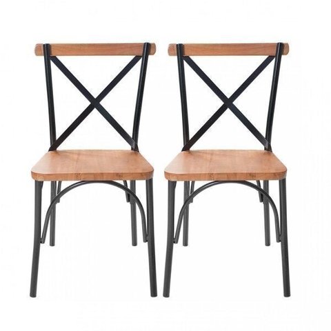 Kit 2 Cadeiras Industrial Aço Madeira Maciça Lais