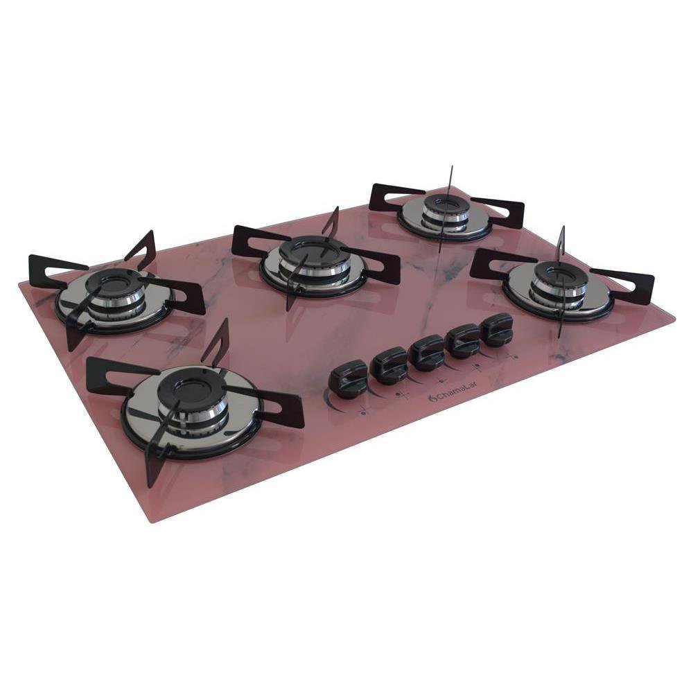 Fogão Cooktop a Gás Chapa 5 Bocas Ultra Chama 127/220v Marmo Marmorizado Rosa - 2