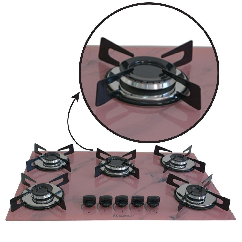 Fogão Cooktop a Gás Chapa 5 Bocas Ultra Chama 127/220v Marmo Marmorizado Rosa - 4