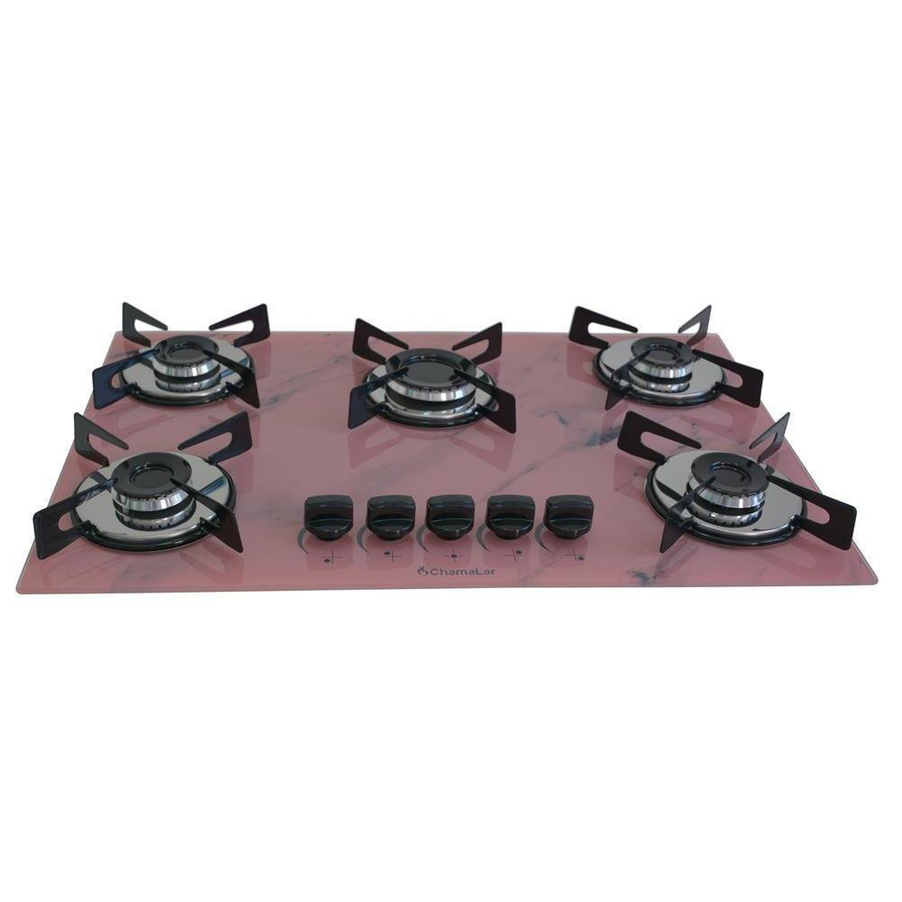 Fogão Cooktop a Gás Chapa 5 Bocas Ultra Chama 127/220v Marmo Marmorizado Rosa