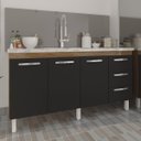 Ver imagem 2 de Balcão Cozinha Armário Gabinete para Pia 157 Cm 3 Portas e 3 Gavetas Estela Savana Preto