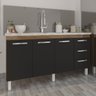 Balcão Cozinha Armário Gabinete para Pia 157 Cm 3 Portas e 3 Gavetas Estela Savana Preto - 2