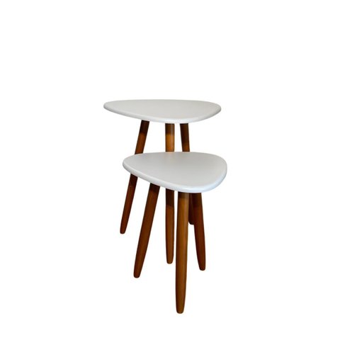 Kit Mesinha de Canto Pé Palito Retrô 37cm e 52cm Pés Madeira:branco