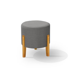 Puff Orgânico Redondo Elegance Pés Madeira Linho Cinza Escuro