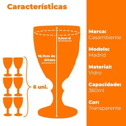 Conjunto de Taças de Vidro Transparente Madrid 360ml 6 peças - Casambiente - 8