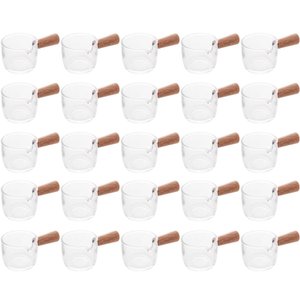 Conjunto 25 Molheiras de Vidro com Cabo de Bambu 50ml Cremeiras para Restaurantes Lyor