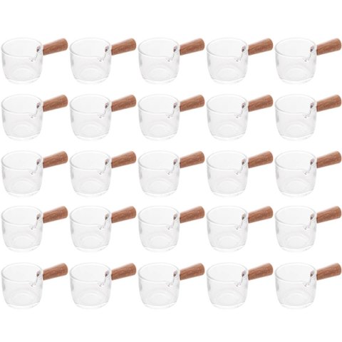 Conjunto 25 Molheiras de Vidro com Cabo de Bambu 50ml Cremeiras para Restaurantes Lyor