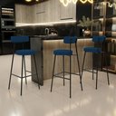 Ver imagem 2 de Kit 06 Banquetas Altas Cozinha Bar Sala De Jantar Em Aço Milão L02 Suede Azul Marinho - Lyam Decor