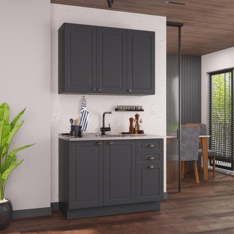 Armário de Cozinha Modulada Compacta Fidelitá Nara 100% MDF 2 Peças 120cm 6 Portas 2 Gavetas sem