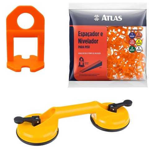 Ventosa Dupla para Vidro Gesso Mármore Metal Piso + Nivelador Laranja para Pisos e Azulejos 3mm Paco