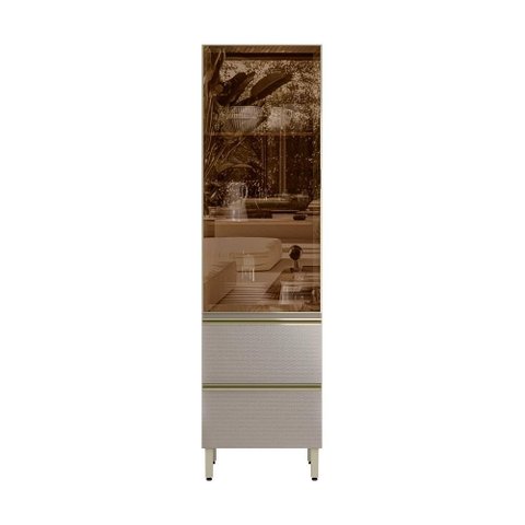 Cristaleira Proença D9170 60 Cm 1 Porta Reflecta e 2 Gavetas Nogueira Nude Prime Tx - Demartêz