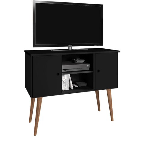 Rack Bancada Retro Tv até 40 Polegadas com Portas Nichos e Pés em Madeira Viena:preto
