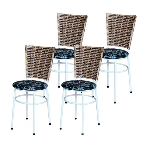 4 Cadeiras Branca para Mesa Hawai Avelã Assento Floral:floral Preto