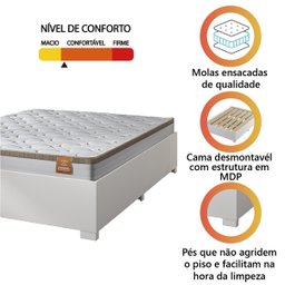 Cama Box Casal Desmontável Com Colchão Molas Ensacadas Real 138x188x58cm Bege / Branco Inducol - 4