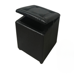 Puff Bau Quadrado Decoração Guarda Brinquedos Assento - Preto Corino - 1