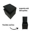 Ver imagem 3 de Puff Bau Quadrado Decoração Guarda Brinquedos Assento - Preto Corino