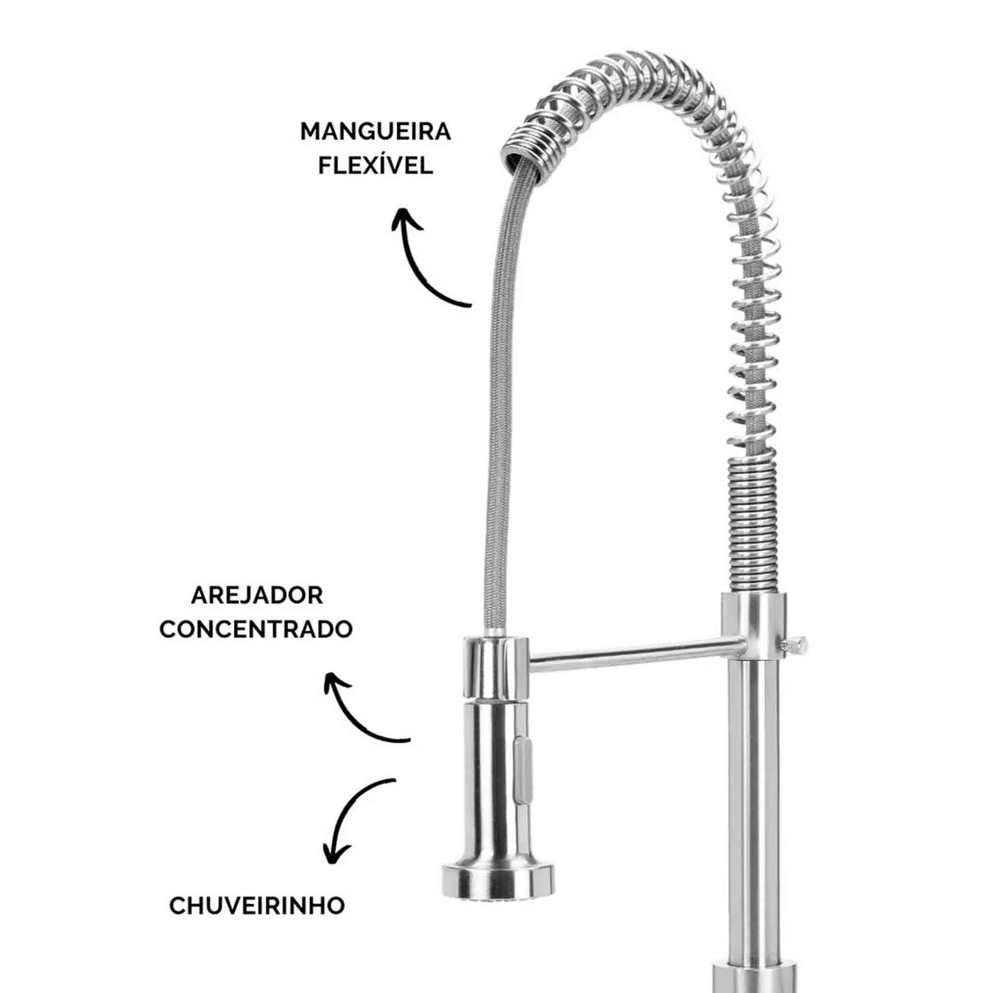 Torneira Gourmet Monocomando Cozinha Luxo Agua Fria e Quente Mesa Pia Casa Bancada Inox Misturador - 11