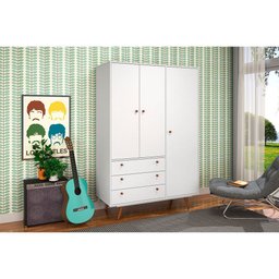 Conjunto de Quarto Guarda Roupa Retrô 20 + Penteadeira C/ Espelho Cristal + Mesa Cabeceira 50 Branco - 2