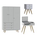 Ver imagem 1 de Conjunto de Quarto Guarda Roupa Retrô 20 + Penteadeira C/ Espelho Cristal + Mesa Cabeceira 50 Branco