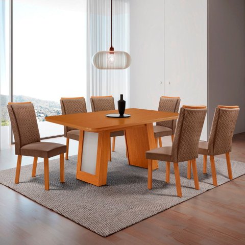 Mesa de Jantar Carolina 180cm Tampo MDF Laminado Detalhe Base Off White Canto Copo com 4 Cadeiras Li