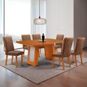 Ver imagem 1 de Mesa de Jantar Carolina 180cm Tampo MDF Laminado Detalhe Base Off White Canto Copo com 4 Cadeiras Li