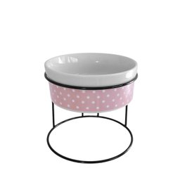 Comedouro Elevado com Pote de Porcelana 300ml Poá Rosa - 1