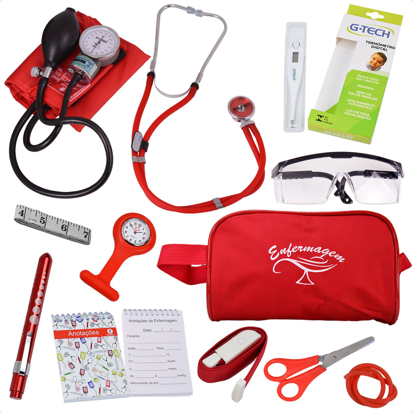 Kit Material De Bolso Para Enfermagem Completo com Esfigmomanômetro PA ...