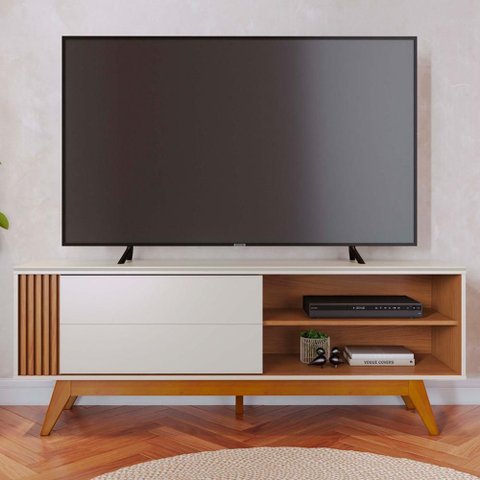 Rack para Sala de Estar TV 60 pol Quebec C04 Off White Matte Freijó - Lyam Decor