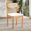 Ver imagem 2 de Kit 6 Cadeiras com Encosto Tela, Assento Estofado Florença Bege/Cru/Verniz Mel