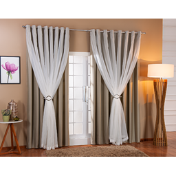 Cortina De Voil C/ Forro Blackout Tecido 4,00x2,30 Sala E Quarto Palha/Branco - 1