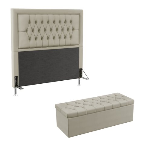 Kit Cabeceira Estofada Decorativa Pegasus e Calçadeira Sagitarius 160 Para Cama Queen Couro Artifici