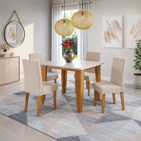 Conjunto Sala de Jantar 4 Lugares Retangular Tampo de MDP Latina