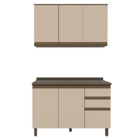 Cozinha Modulada Connect 2 Peças com Aéreo e Balcão 120cm Duna/Cristal - Móveis Henn Duna/