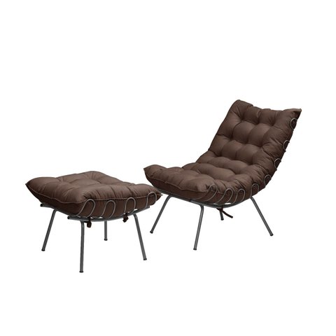 Poltrona Costela com Puff Adão Base Metal Preto -veludo Marrom