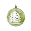 Ver imagem 1 de Bola de Natal Verde Decorada Translúcida Pinheiro Nevado 10cm - Magizi