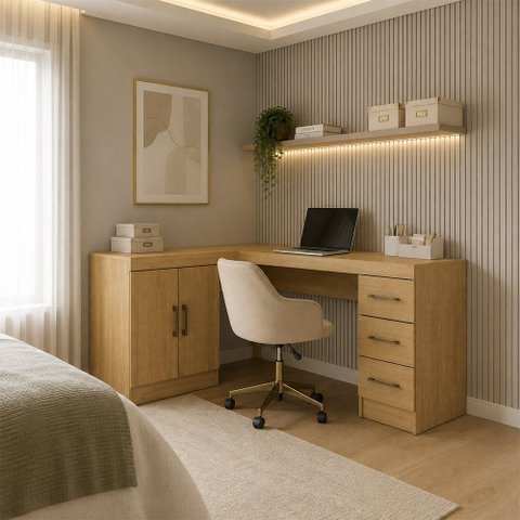 Escrivaninha Home Office com 3 Gavetas 156cm Menu Móveis Carvalho