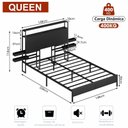 Ver imagem 4 de Cama Queen com Cabeceira, Led, Tomadas Usb e Prateleiras Laterais Deslizantes Preta