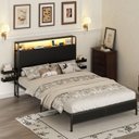 Ver imagem 1 de Cama Queen com Cabeceira, Led, Tomadas Usb e Prateleiras Laterais Deslizantes Preta
