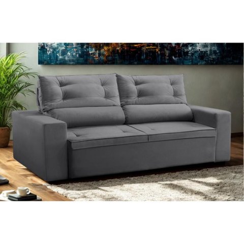 Sofá Retrátil e Reclinável 2 Lugares com Molas 1,50m Lisboa Suede Cinza Mirra Decor