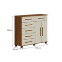Ver imagem 2 de Cômoda São Paulo 6 Gavetas MDF-MDP com Puxador em Madeira Cinamomo Off White Leifer