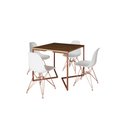 Ver imagem 2 de Mesa Industrial Base Ferro Cobre em V Tampo 90x90 Amendoa 4 Cadeiras Eames Ferro Assento Branco