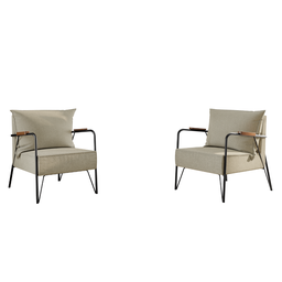 Poltrona M02 Linho Bege Base em Preto MDecor - 1