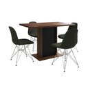Ver imagem 6 de Mesa Jantar Londres Tampo Amêndoa 120cm Base Preta 4 Cadeiras Ferro Branco Estofado Verde