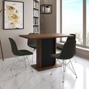 Ver imagem 1 de Mesa Jantar Londres Tampo Amêndoa 120cm Base Preta 4 Cadeiras Ferro Branco Estofado Verde