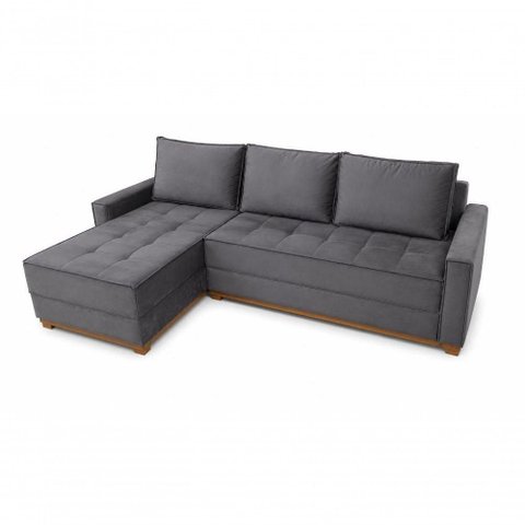 Sofá com Chaise Montreal 3 Lugares Fixo 230cm Cinza Nn Estofados