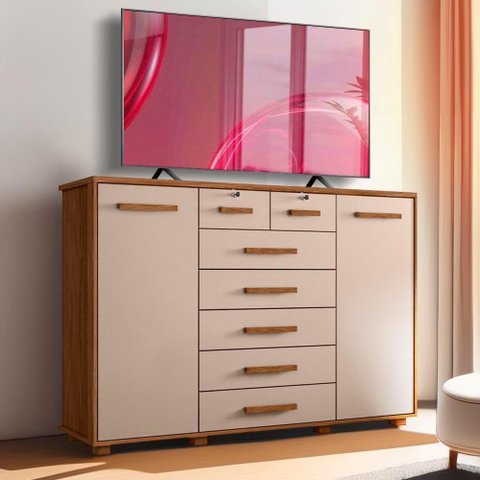 Cômoda 7 Gavetas para Tv até 65 Polegadas Jatobá Fendi Fonteine Shop Jm