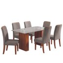 Ver imagem 1 de Conjunto de Mesa Sala de Jantar Ripada Tampo com Vidro Santiago 1,60m 6 Cadeiras Grécia Dobuê