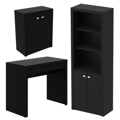 Conjunto para Escritório Preto 3 Peças Tecnomobili