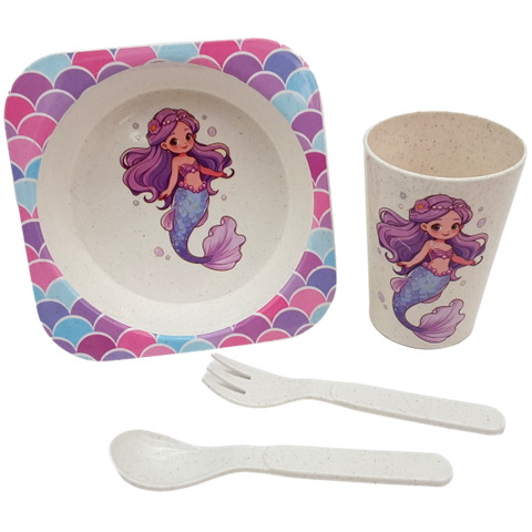 Kit Refeição Prato+copo+talher 4pçs Dino, Astronauta,sereia:lilás Sereia